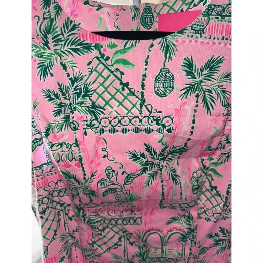 Lilly Pulitzer Mila Shift Dress Womens L Pink Green Tropical Sleeveless​ - Picture 8 of 9